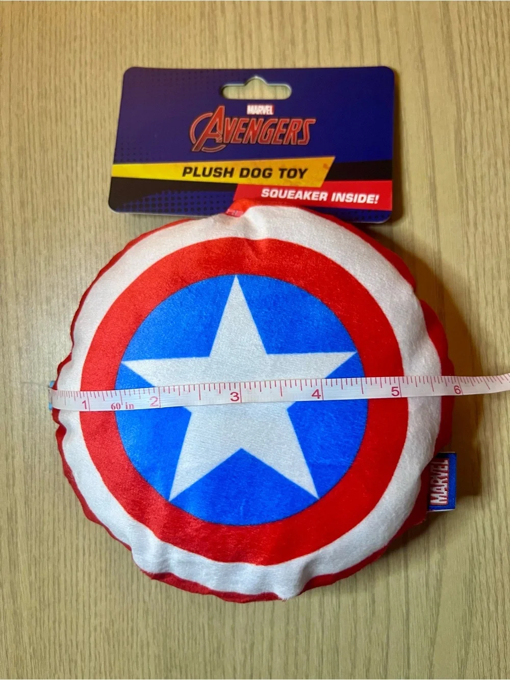 Marvel Avengers Captain America Shield Plush Dog Toy with Squeaker NWT 6 Inch